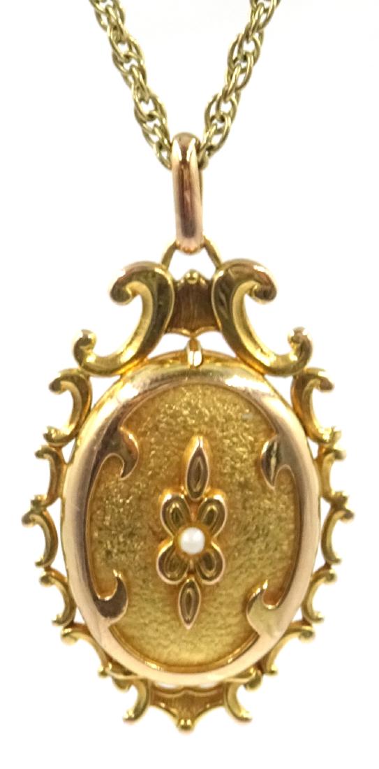 Continental 14ct gold (tested) locket pendant, set with (1 of 5)