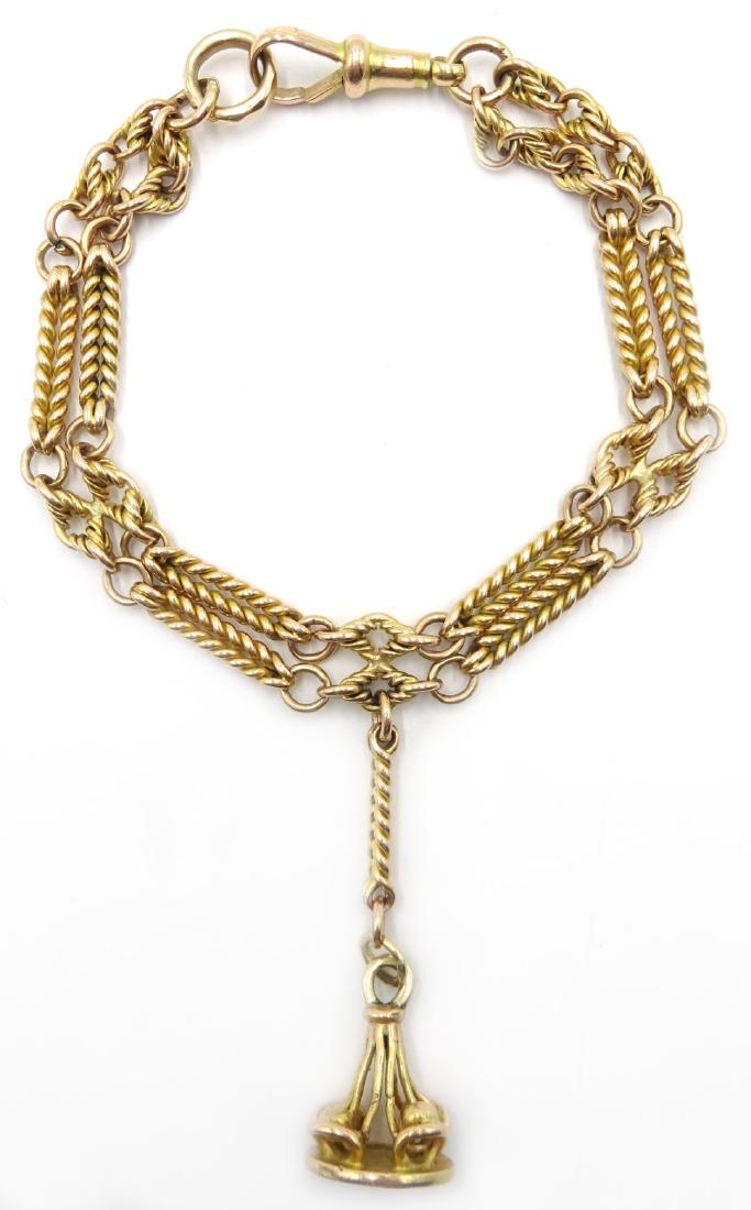 Gold fancy double row link bracelet, with clip and (1 of 4)