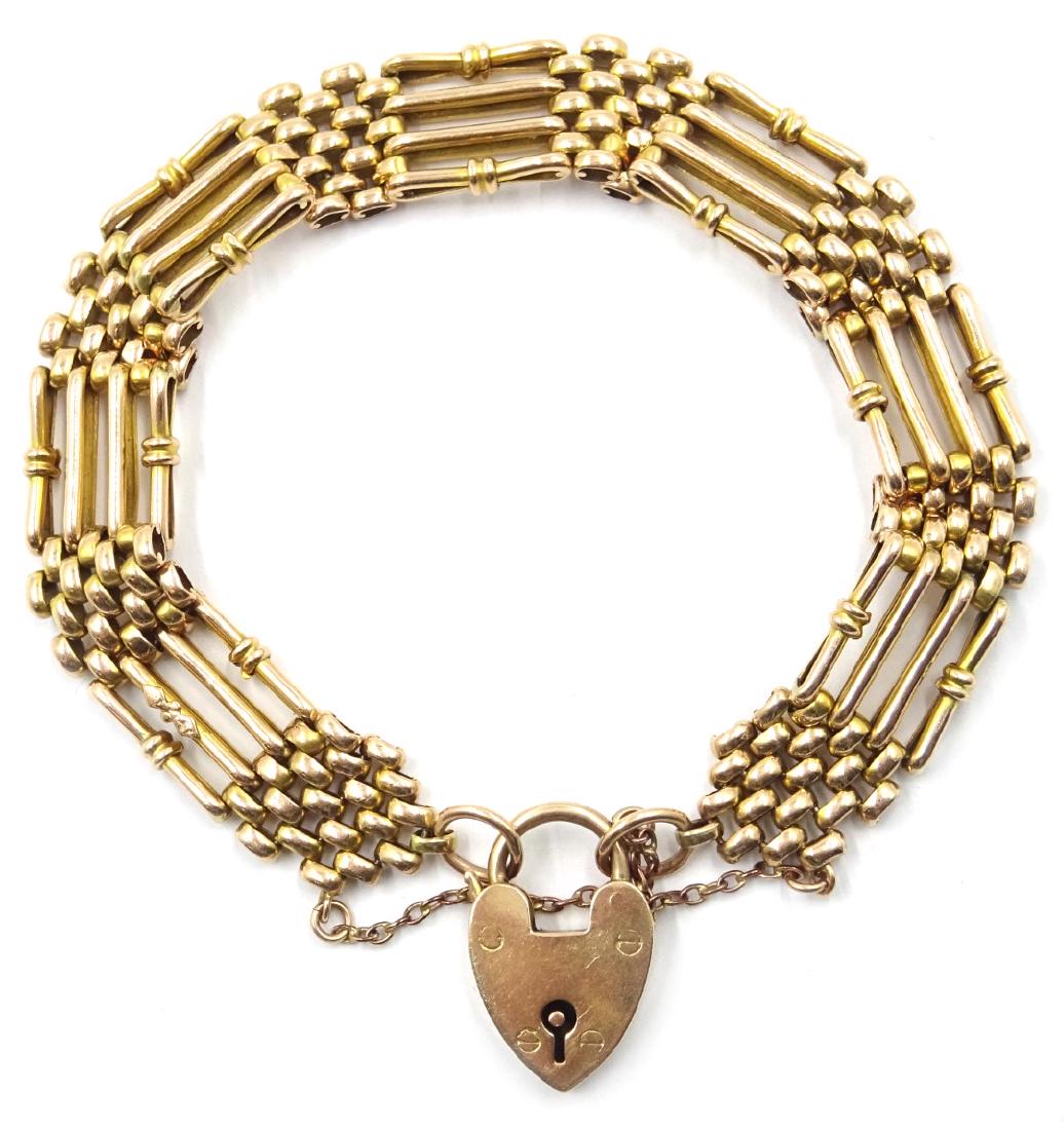 Gold four bar gate bracelet, stamped 9ct, approx 17.5gm (1 of 3)