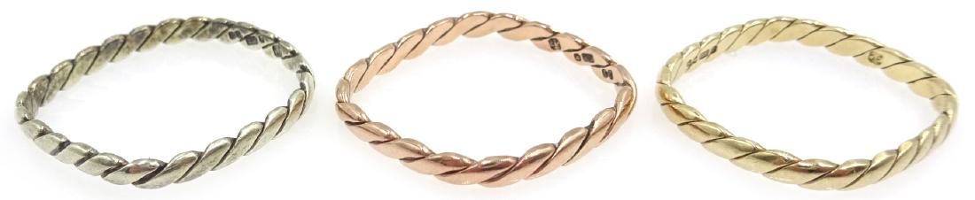 Set of three 9ct tri-colour, rose, white and yellow (1 of 3)