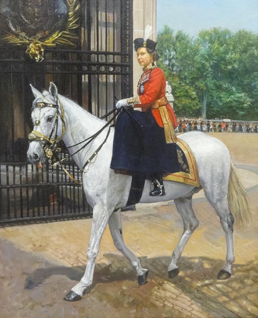 Brian Priest (British Contemporary): 'HM Queen: Brian Priest (British Contemporary): 'HM Queen Elizabeth Trooping of the Colour', oil on canvas unsigned 57cm x 47cm