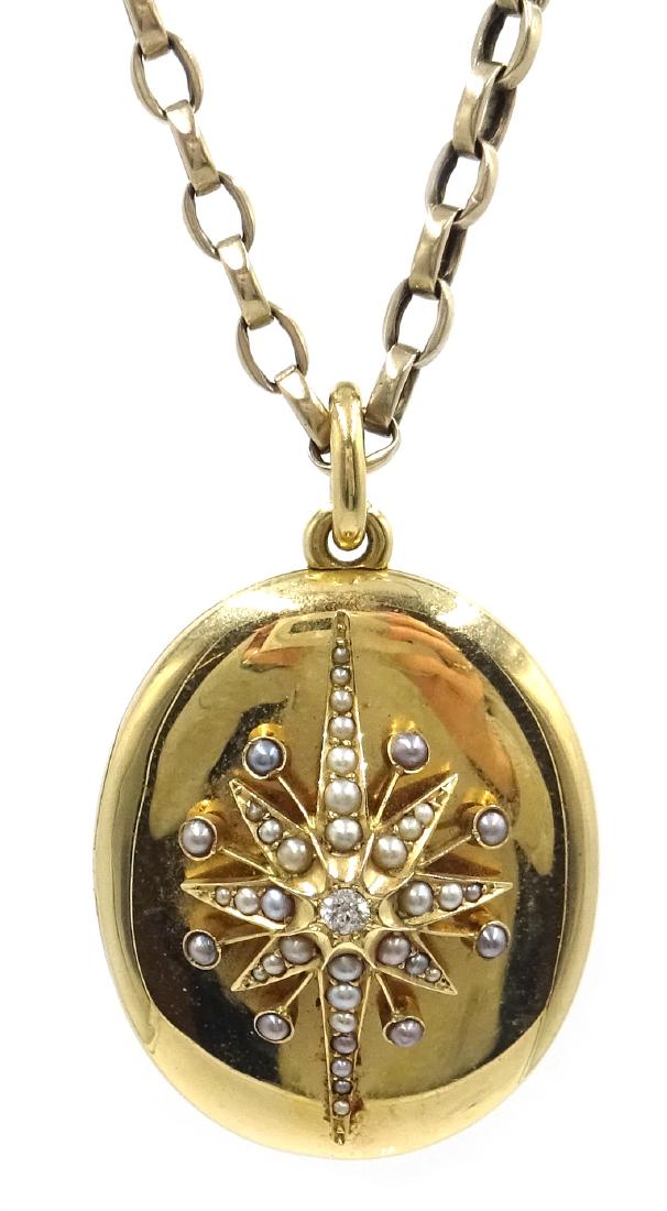 Victorian gold locket, with diamond and seed pearl star (1 of 6)