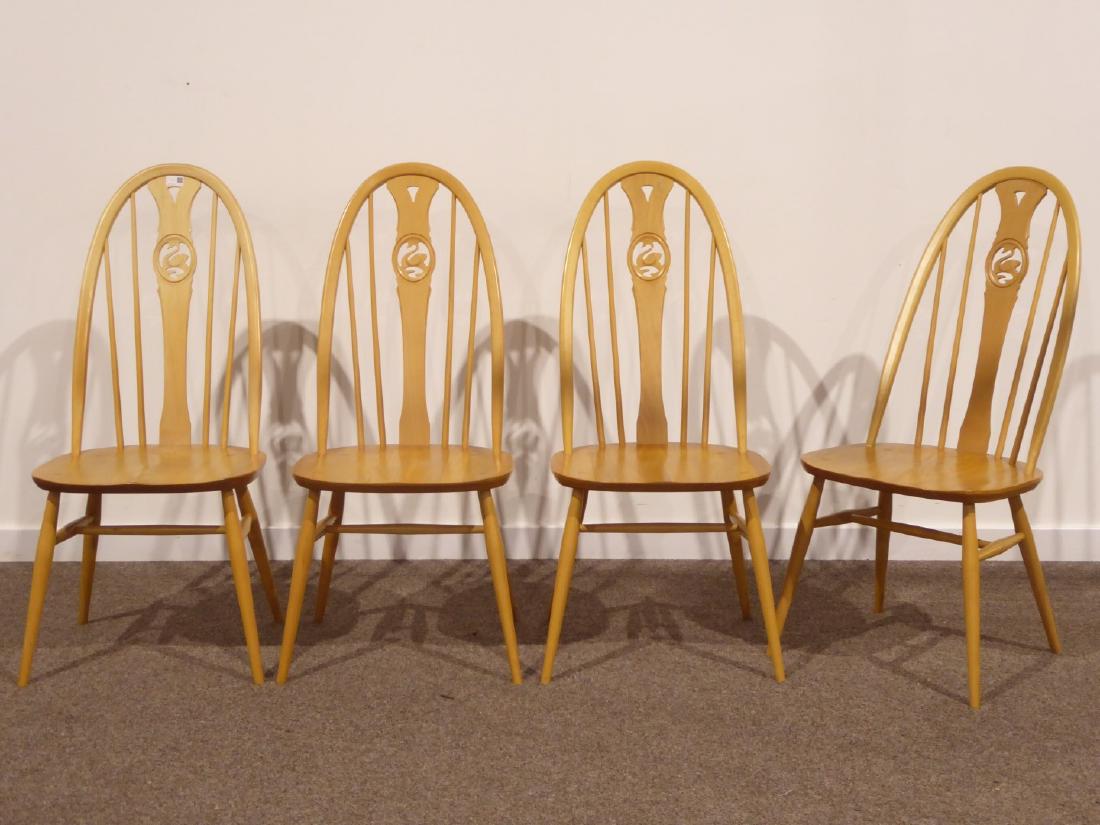 Ercol set four 'Windsor' elm and beech dining chairs: Ercol set four 'Windsor' elm and beech dining chairs with swan backs