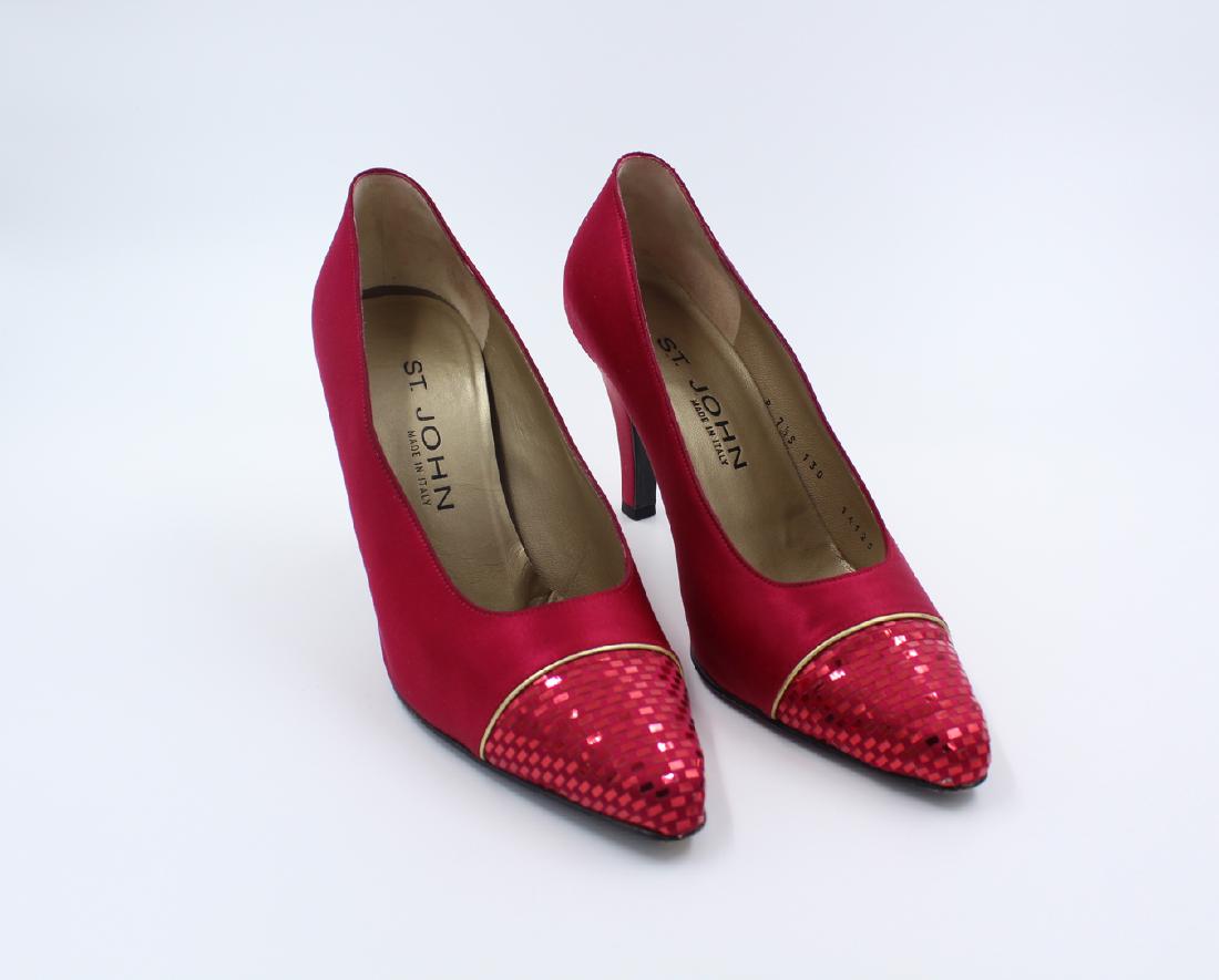 Vintage Red Saint John Heels Pumps: Made in Italy, Sequined & Satin, Size: 7.5 B