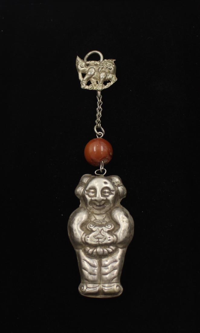 Chinese Silver and Red Agate Boy Pendant (1 of 4)