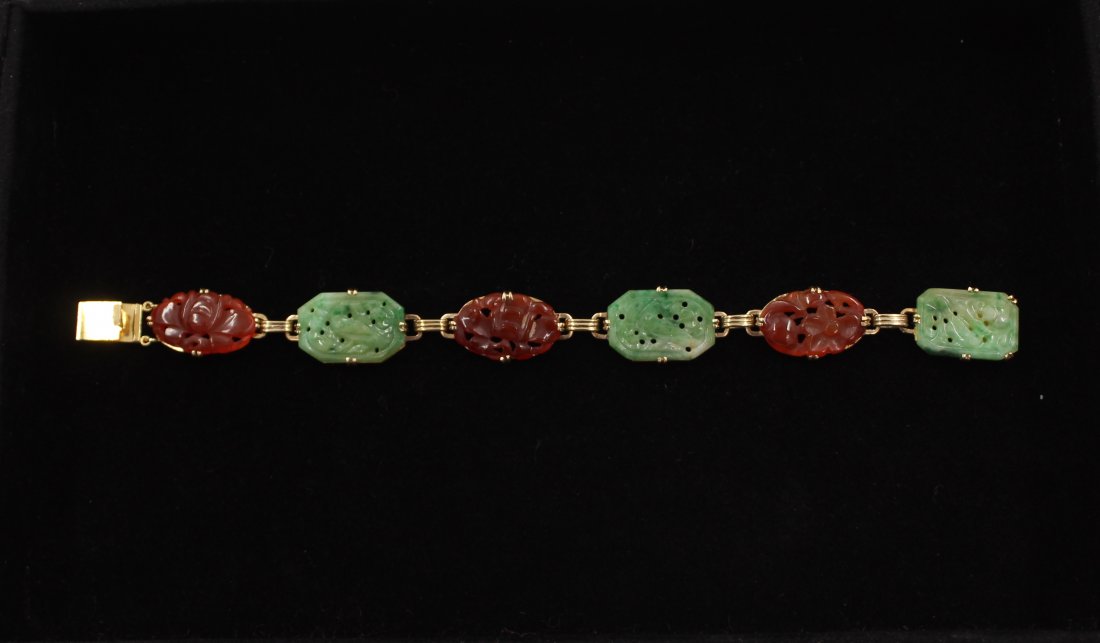 Chinese Carved Jade & Carnelian Bracelet (1 of 8)