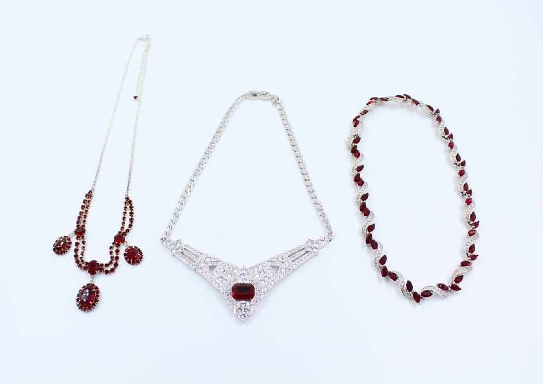 (3) Vintage Red Rhinestone Necklaces (1 of 4)