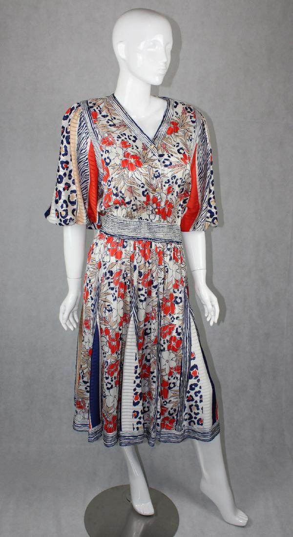 Vintage Floral Diane Freis Maxi Dress: Hong Kong, Pleated Flare. Signed in Print, Size: M-L,
