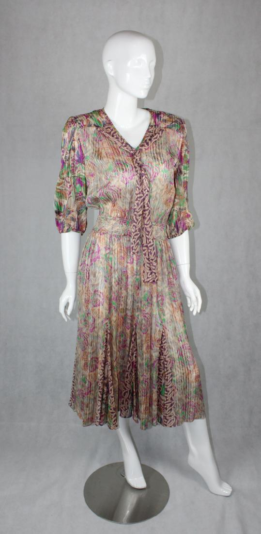 Vintage BOHO Mosaic Maxi Dress: 100% Polyester, Sailors Front Tie, Size S-M