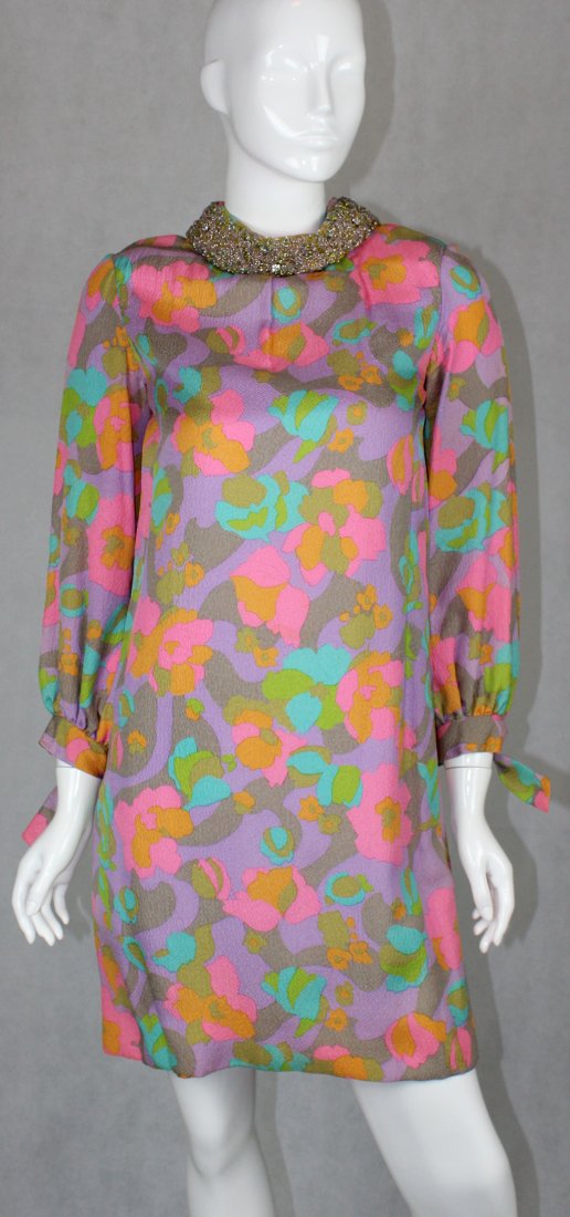 Vintage BOHO Lillie Rubin Dress Jacket: Heavely Hand Beaded Collar, Colorful Floral Design, Armpit 17", Shoulder 15", Hem, 19"
