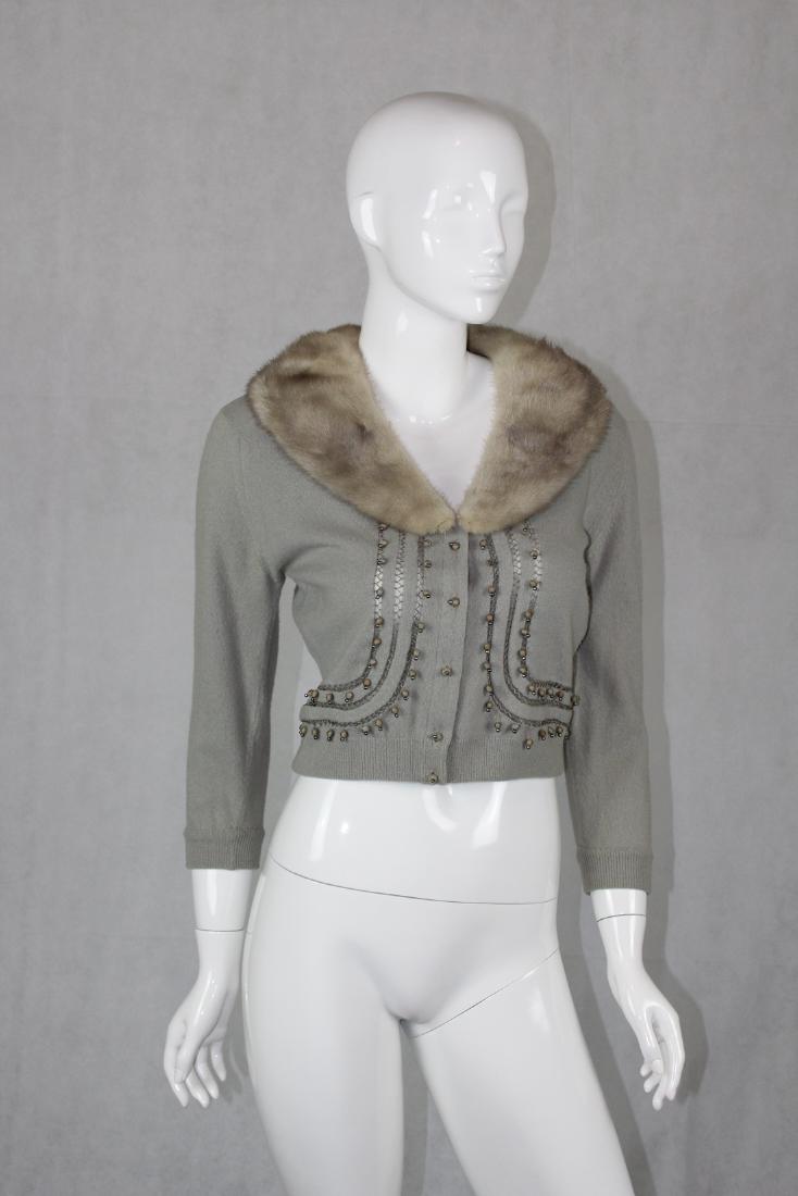 Vintage Gray Mink Fur Sweater Top: Armpit 18.5", Shoulder 17", Button Front