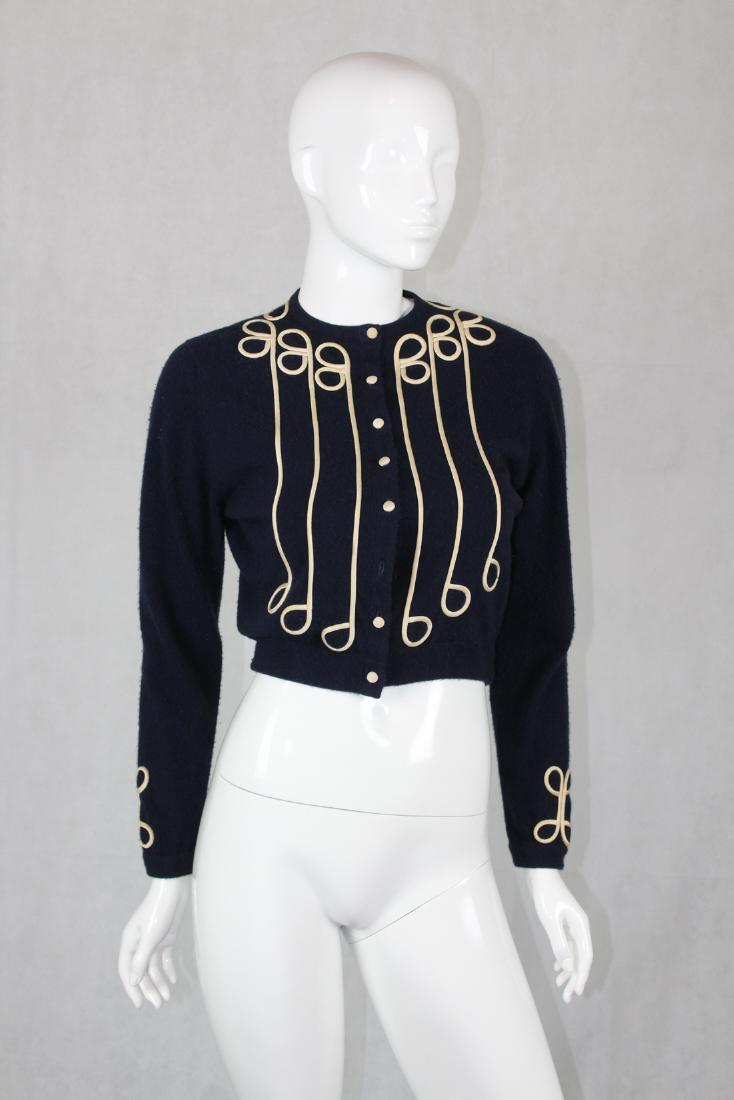 Vintage Sandra Post Sweater Top: Golfer Sandra Post of Florida, White Piped Trim, Shoulders 15.5", Pip to Pit 18.5"