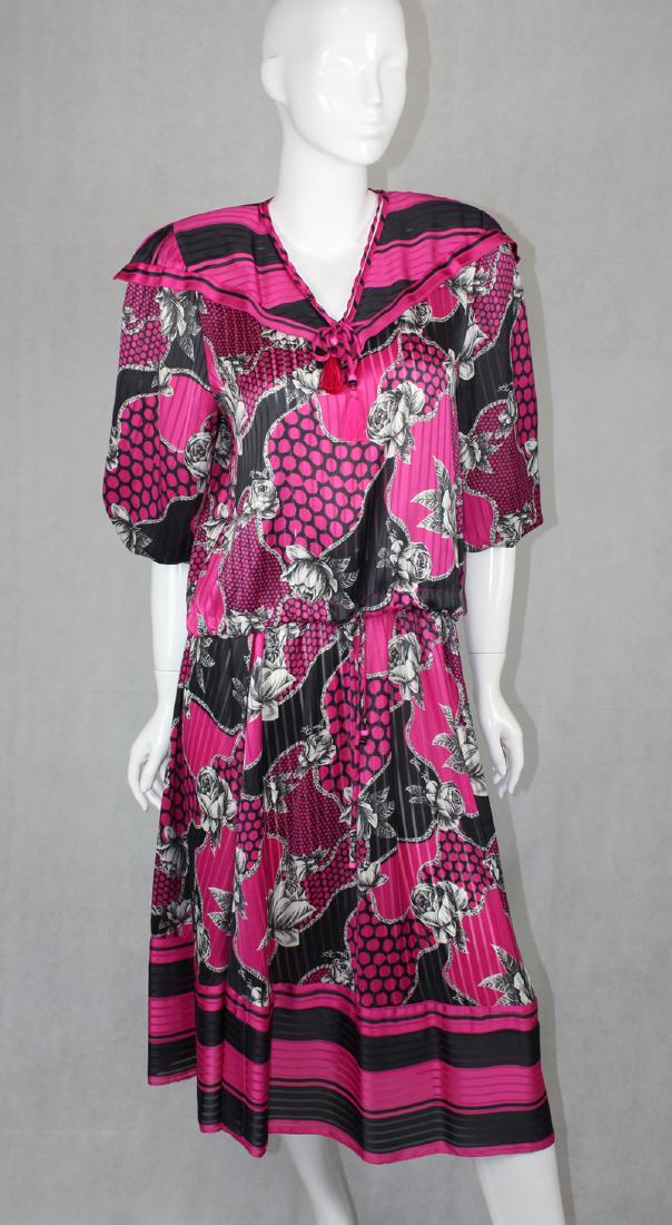 Vintage Diane Freis Floral Dress: Elastic Waist, Fits S-L, Signed, 100% Georgette Polyester