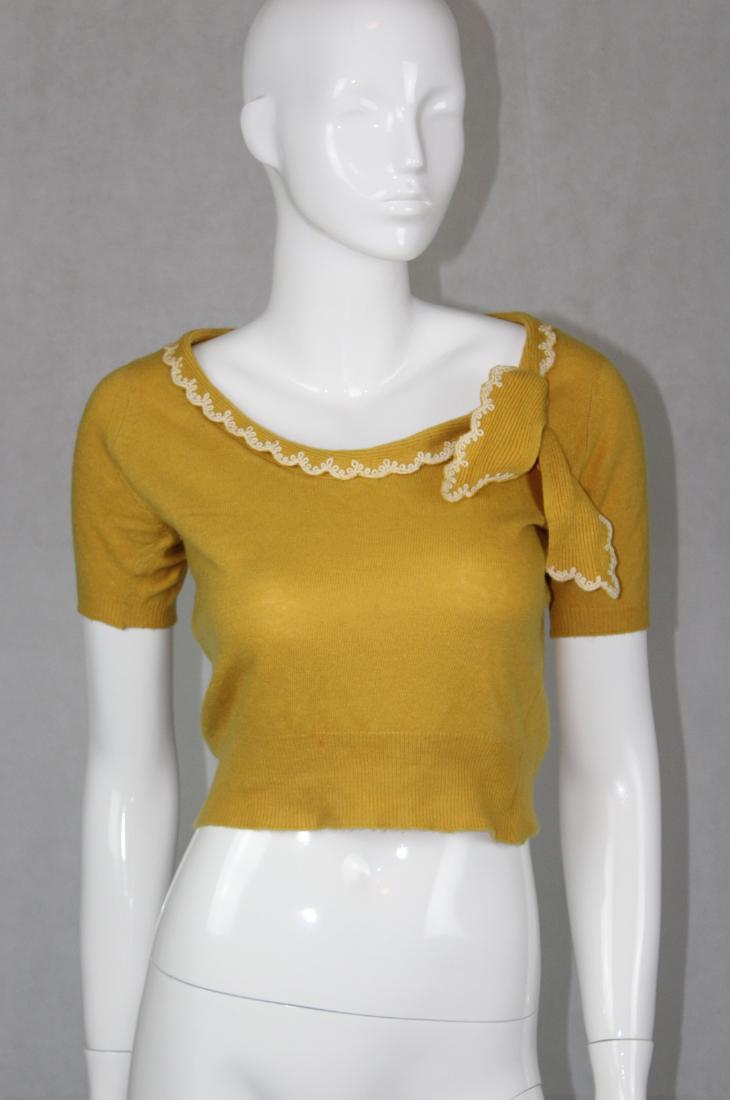 Vintage Hetherton Sweater: Pure Cashmere, Made in Scotland, Pit to Pit 16", Shoulders 13", Side Bow, Embroidered Neck Line