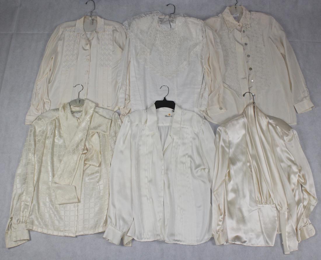 Lot (6) Silk Women's Blouse Shirts: All Size 10, Lord & Taylor, Liz Claiborne, Lady Manhattan, Tess, Paul Alexander, Night Scapes