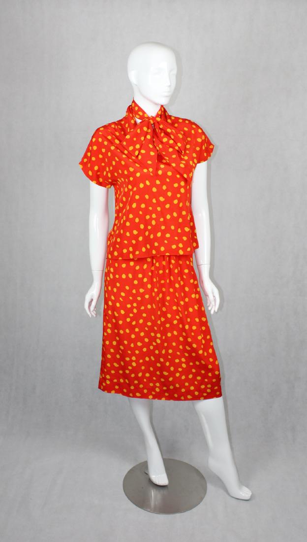 Vintage Malcolm Starr Dress: Size 8, 3 Piece, Skirt, Blouse, Scarf, Polka Dot, Polyester