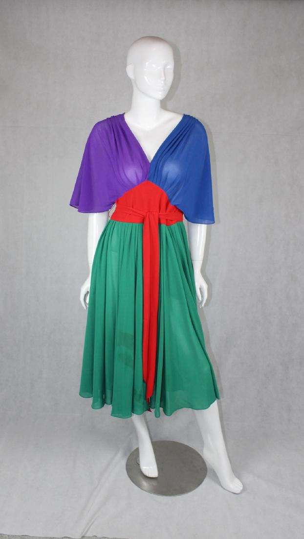 Vintage Multi Colored Baby Doll Dress: Size 8, Mid Waist Wrap