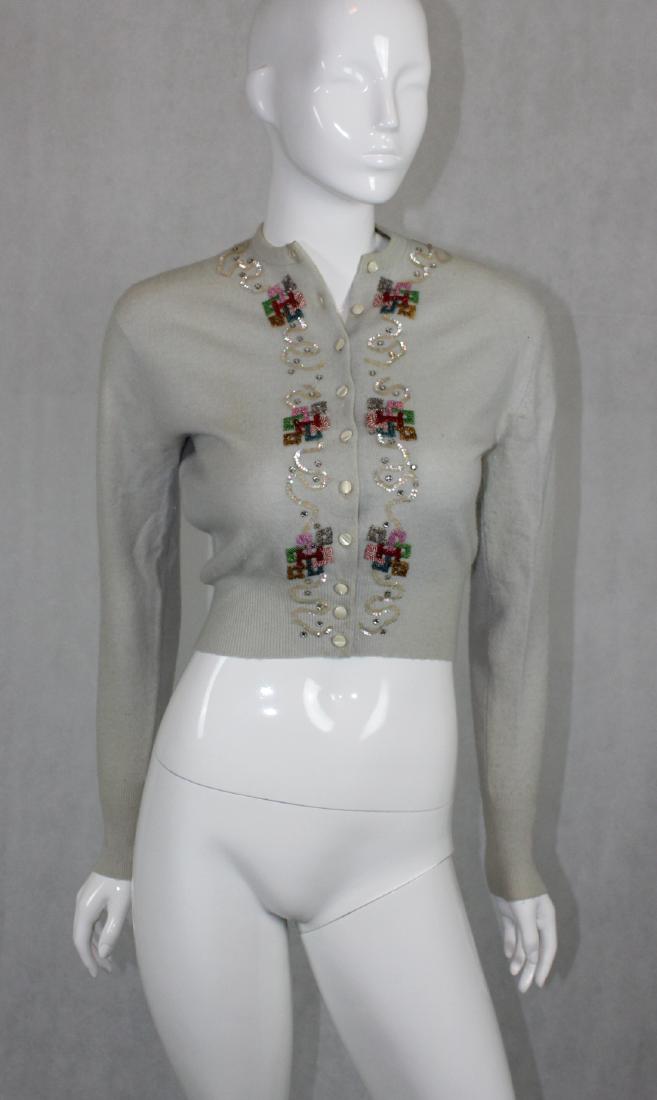 Vintage Faris Freres Hand Beaded Sweater: Size S, 70% Lambs Wool, Hand Beaded, Design with Button Front