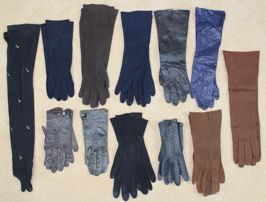 Lot (12) Vintage Gloves: Various Sizes, from the 40s, 50s