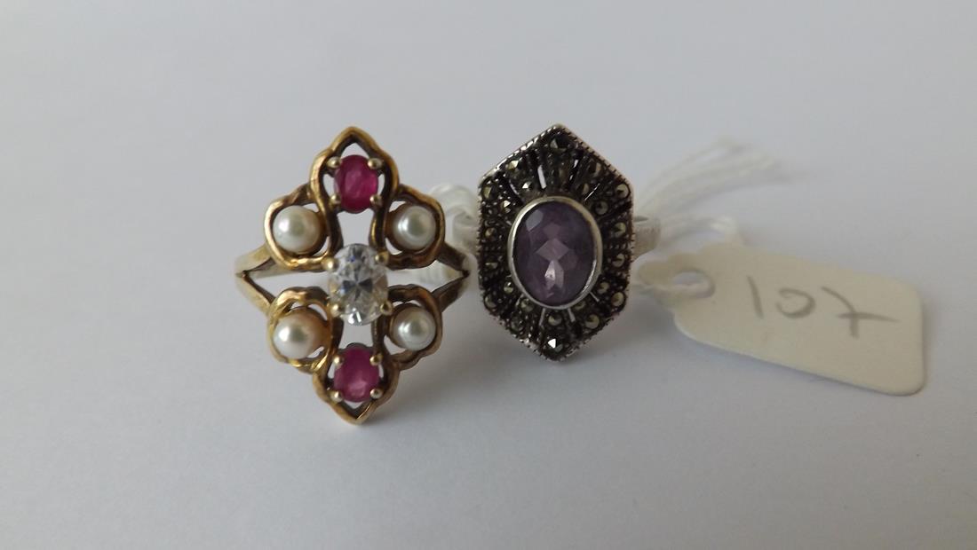 2 silver stone set dress rings, size P 9g. (1 of 1)