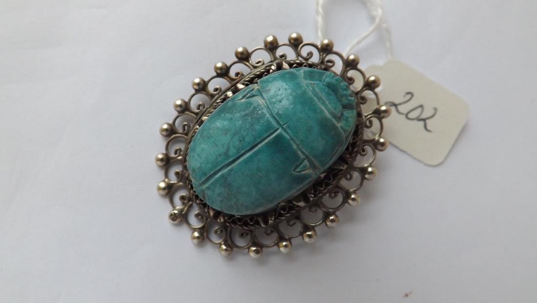 Large 4.5cm long ornate silver & turquoise scarab (1 of 1)