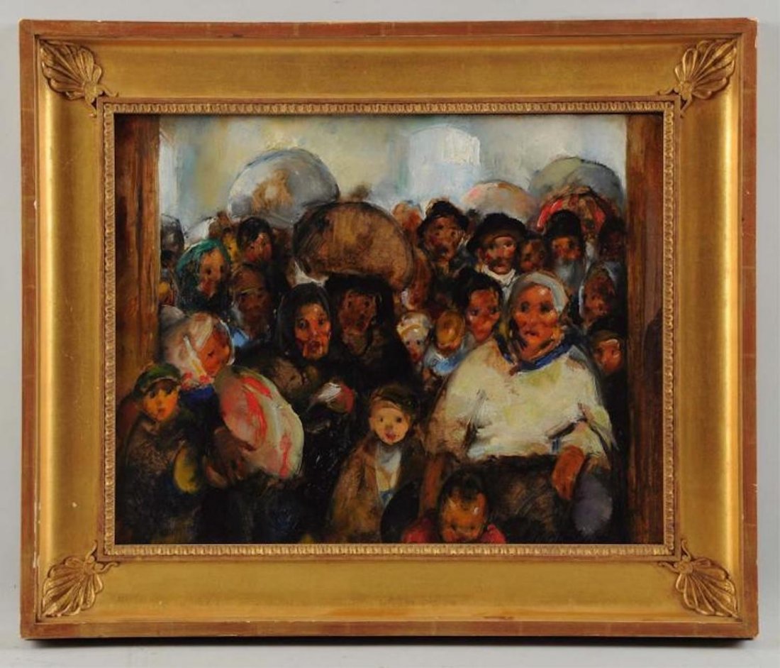 Martha Walter '1875-1976' Ellis Island Oil on Panel, (1 of 3)