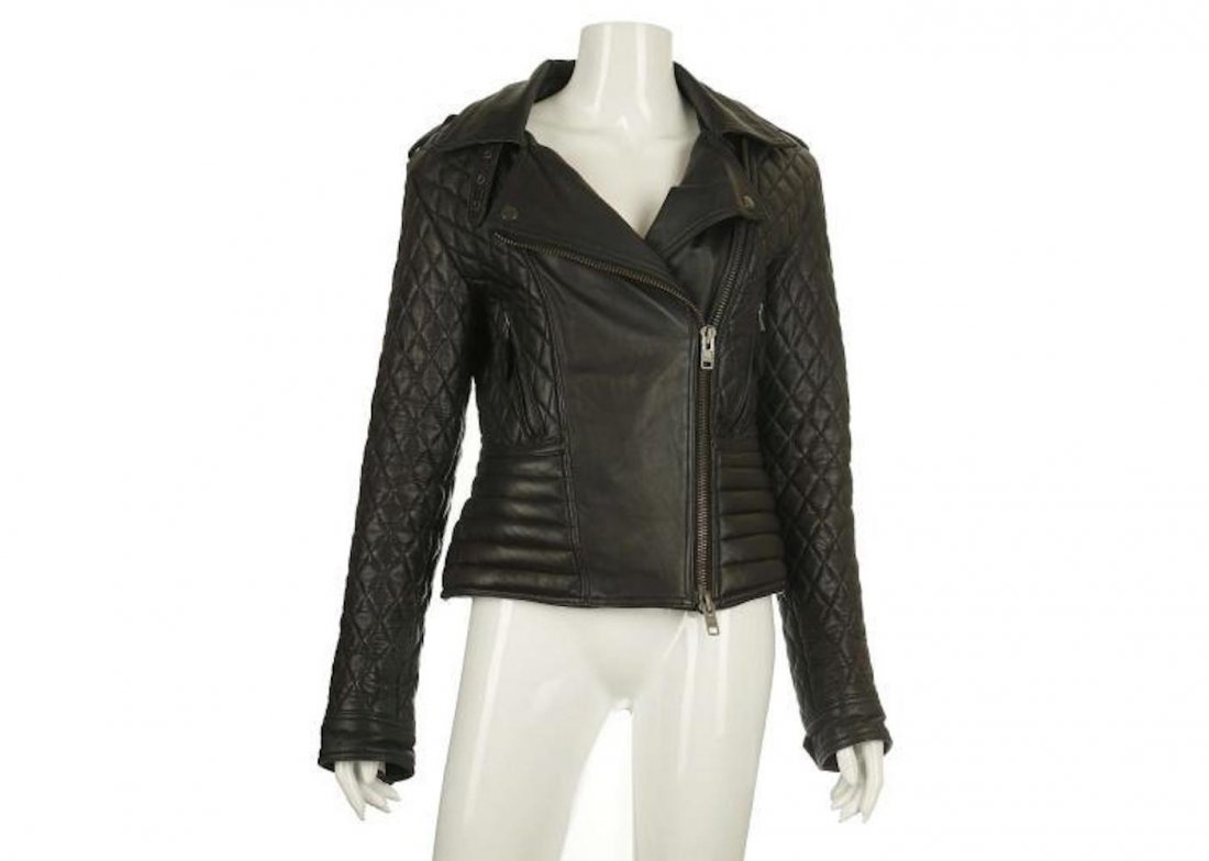 Burberry black quilted leather biker jacket: Burberry black quilted leather biker jacket, with padded detail to the hips, size M
