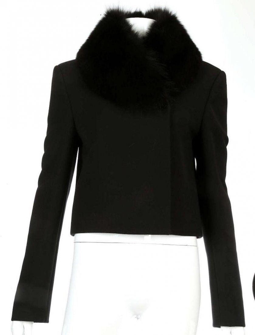 Versus Gianni Versace black box jacket: Versus Gianni Versace black box jacket, with fox fur collar, size IT 40 (UK 8), chest approx. 36"/94cm