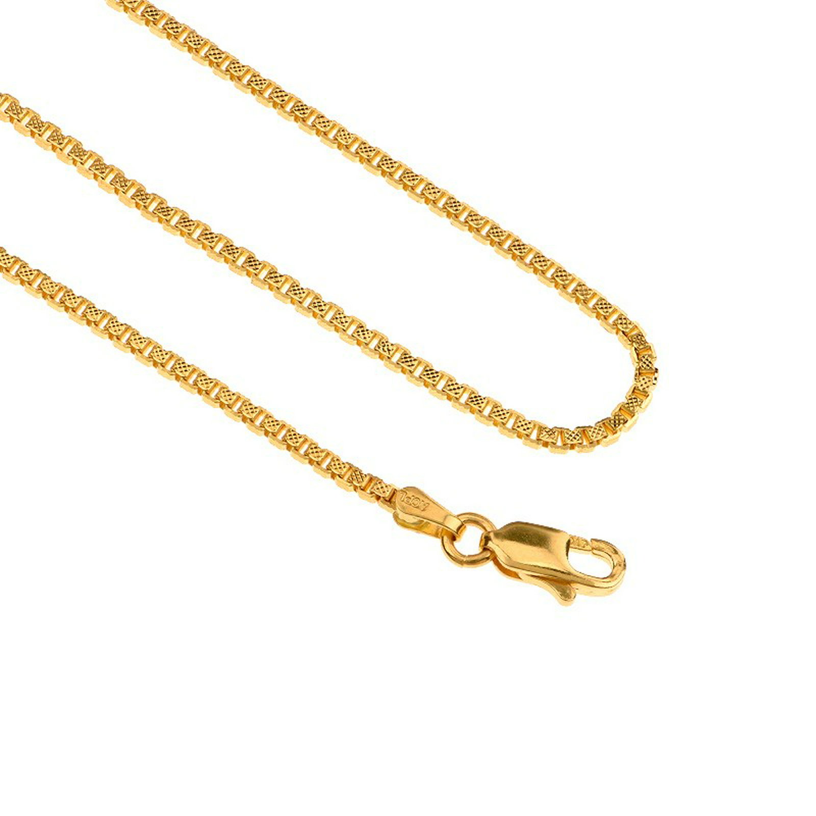22k Gold Star Box Gold Chain: Unisex classic box chain, crafted in a 22 karat yellow gold textured starcut design. Weight: 36 grams, Length: 24 inches, Width 2.5 MM. Item will be dispatched within 1 weeks after the payment has bee