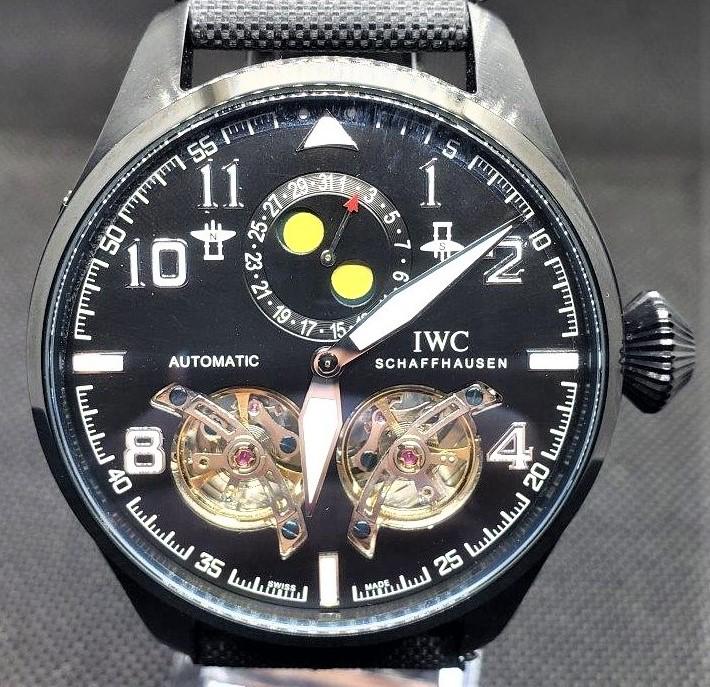 IWC Schaffhausen Dual Tourbillon Automatic Watch: Master Quality Non Authentic IWC Schaffhausen Dual Tourbillon Automatic Watch shipping rates are determined by Parcel weight and destination. Combined shipping: We offer combine shipping on multiple i