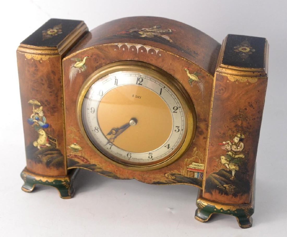 8 day Chinoiserie style mantle clock in walnut finish (1 of 3)