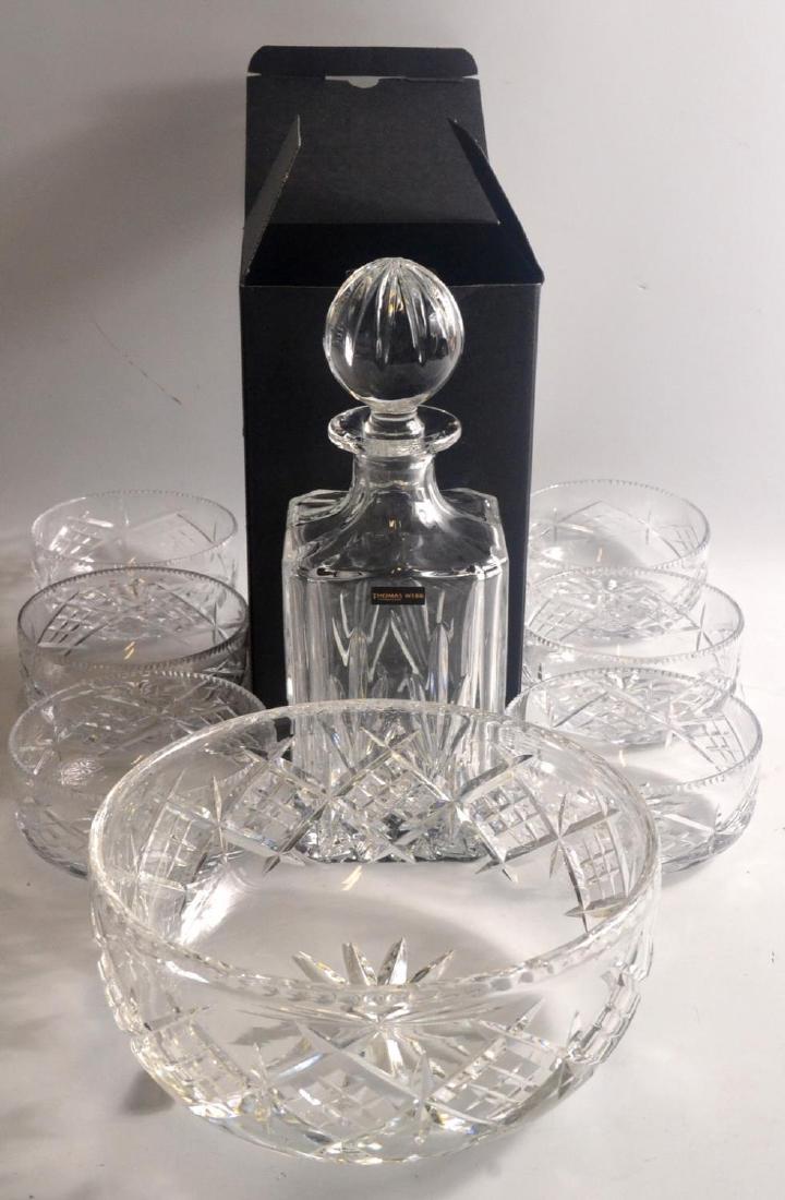Boxed THOMAS WEBB decanter, a fruit bowl and 6 sundae: Boxed THOMAS WEBB decanter, a fruit bowl and 6 sundae dishes