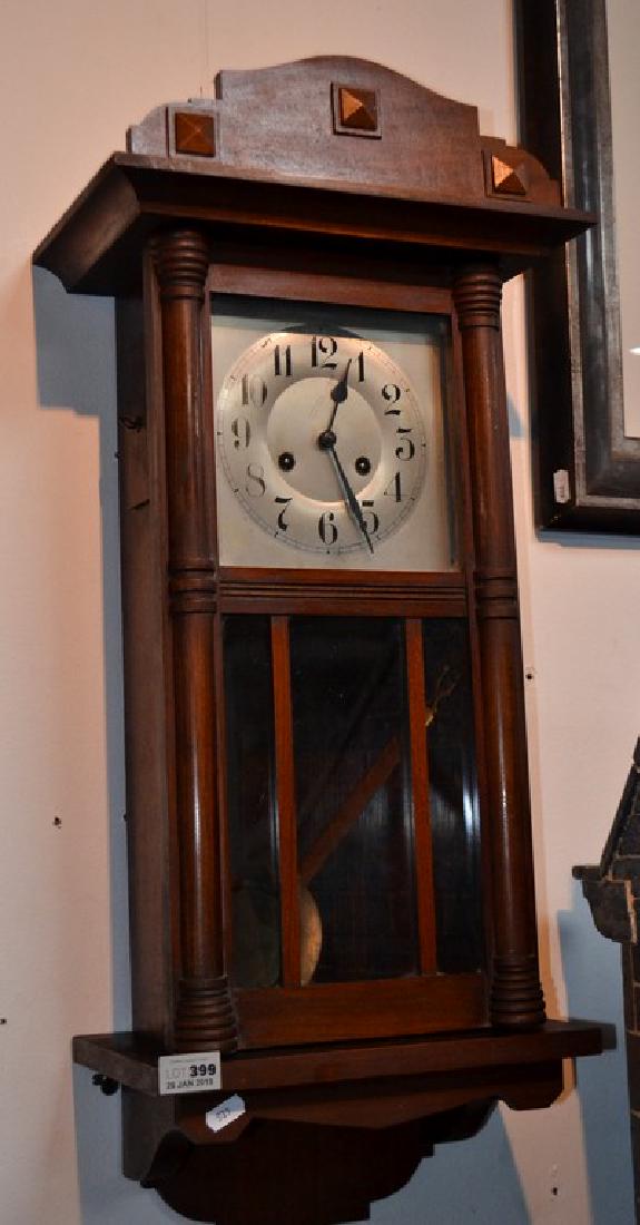 CEdwardian chiming wall clock, complete with pendulum (1 of 1)