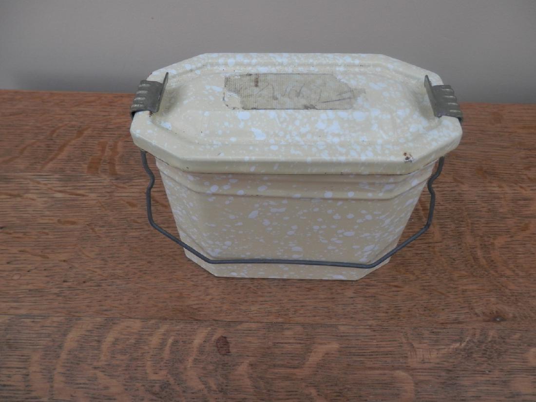 Unusual small French metal lunch box 13 cm tall.: Unusual small French metal lunch box 13 cm tall.