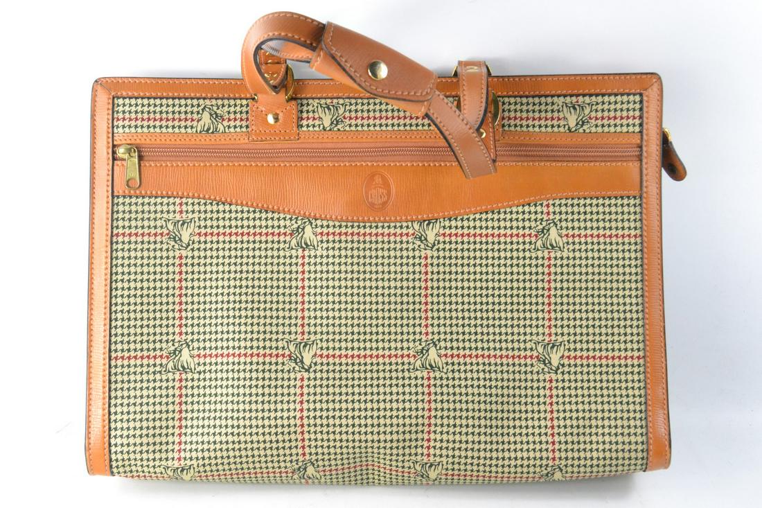 MARK CROSS large tan leather and fabric twin handled: MARK CROSS large tan leather and fabric twin handled handbag, with front zip pocket. as new condition. L: 40cm approx H: 29cm approx