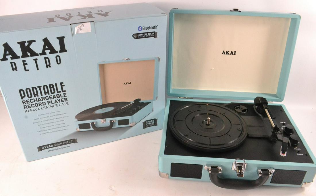 Boxed 'Retro' AKAI portable record player: Boxed 'Retro' AKAI portable record player
