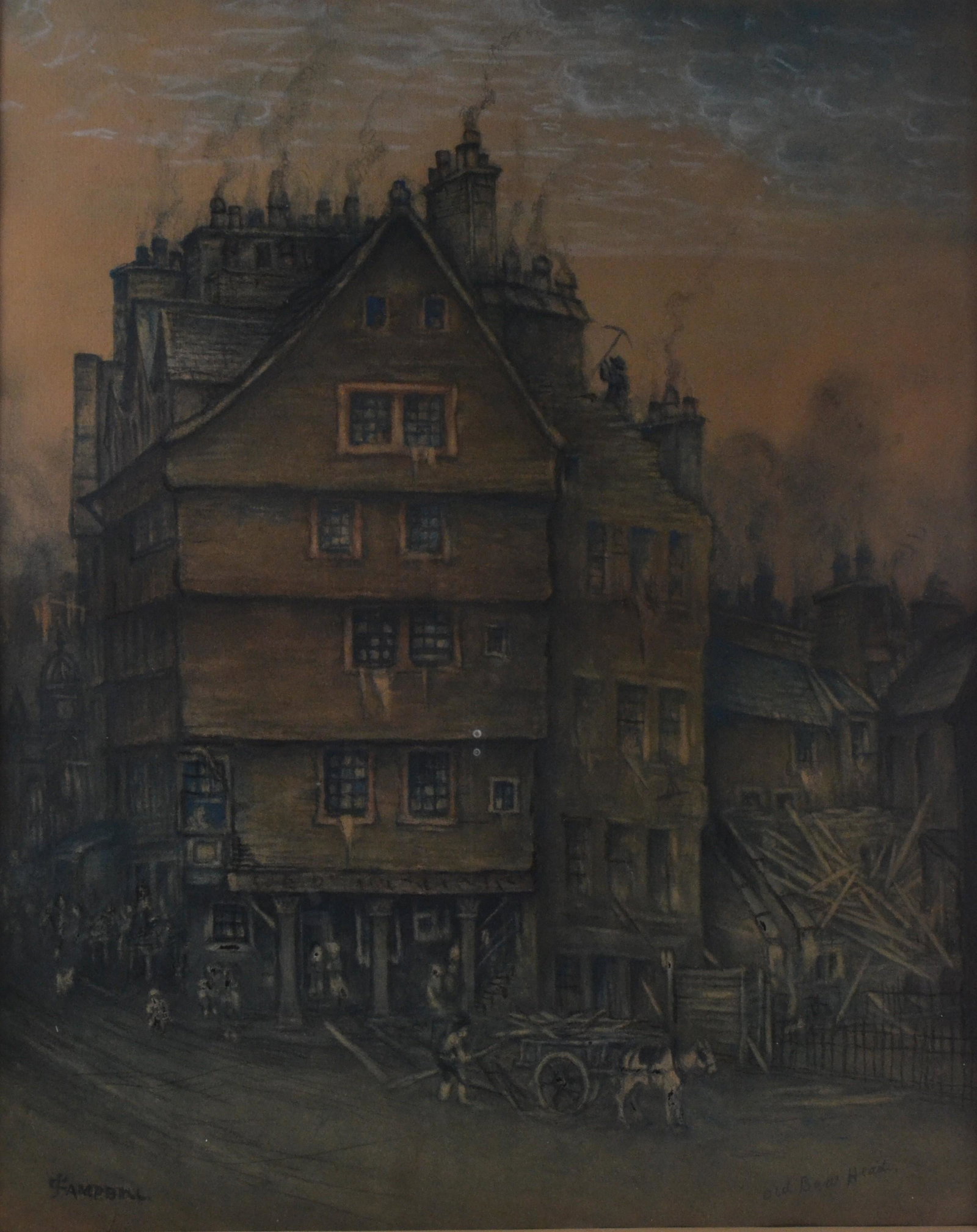J CAMPBELL Scottish 'The Old Bow Inn, Edinburgh': J CAMPBELL Scottish 'The Old Bow Inn, Edinburgh' (c1888) Pen and Ink Drawing with Colour Wash. Condition Report: Prior to bidding, please consult the additional photos provided and ask all pertinent q