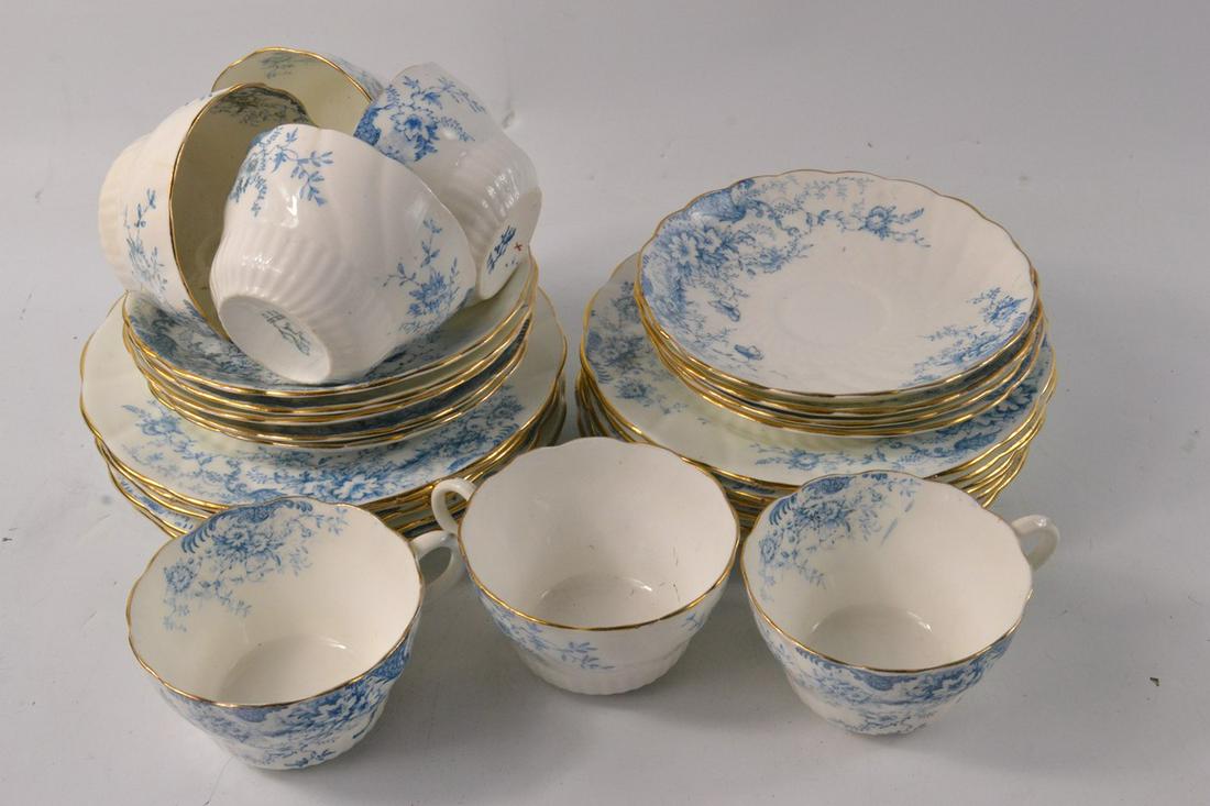 C1930's bone china blue and white china part tea set: C1930's bone china blue and white china part tea set