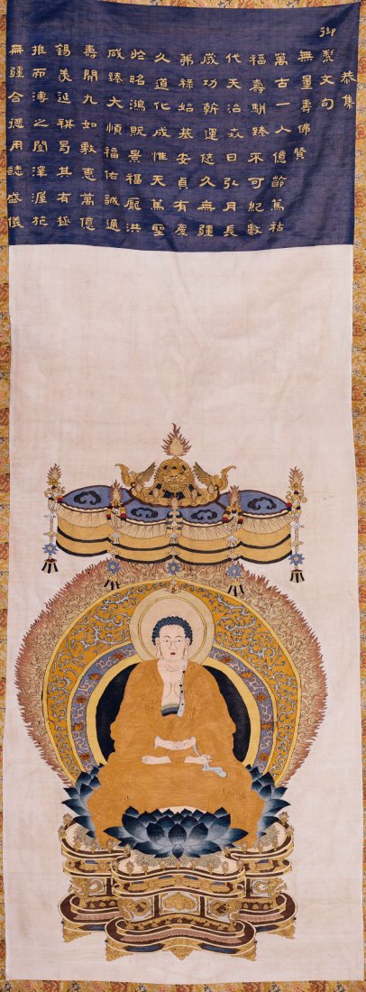 Qing Dynasty Embroidered Buddha Pattern on Silk Fabric (1 of 8)