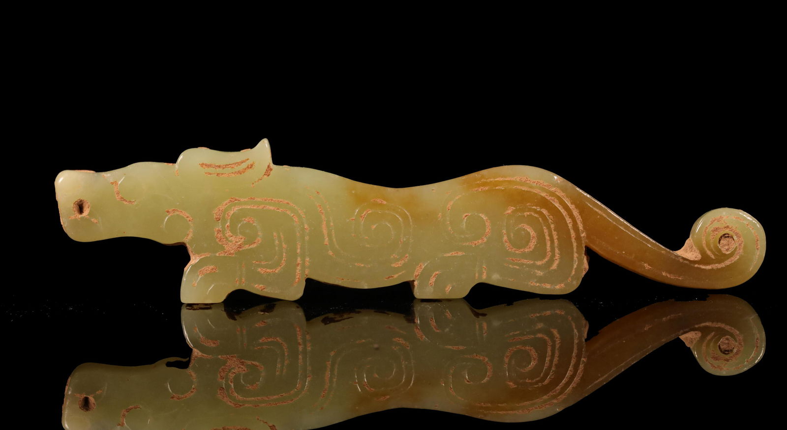 CHINESE ANTIQUE JADE TIGER: WESTERN ZHOU, A JADE TIGER PENDANT; L:10cm