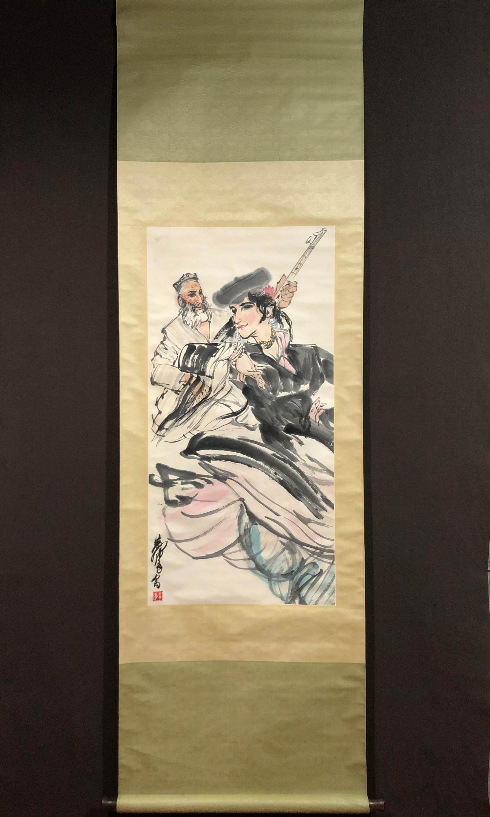 A CHINESE PAINTING: A CHINESE PAINTING, ATTRIBUTED TO "HUANG ZHOU" 49cm×99cm