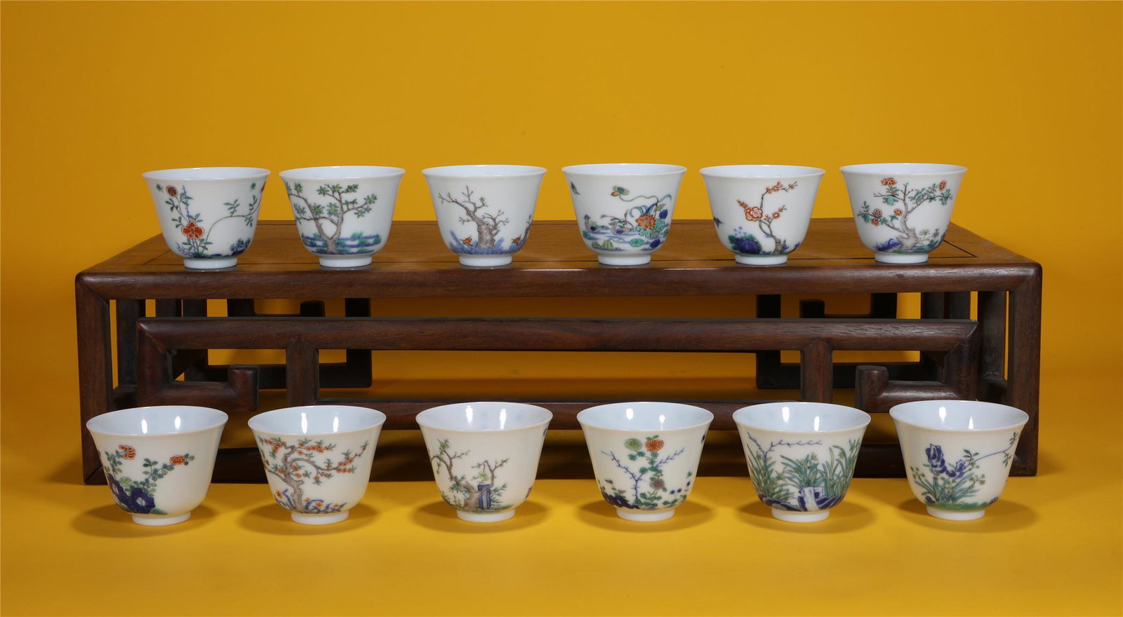A SET OF 12 HAND-PAINTED PORCELAIN CUPS (1 of 18)