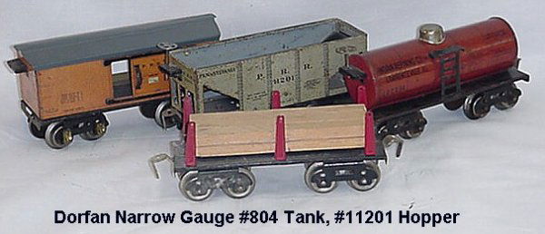 1 (4) DORFAN NARROW GAUGE CARS #804 TANK, #11201 H: 1 (4) DORFAN NARROW GAUGE CARS #804 TANK, #11201 HOPPER, #809 LUMBER & #517953 BOXCAR (C5-6)