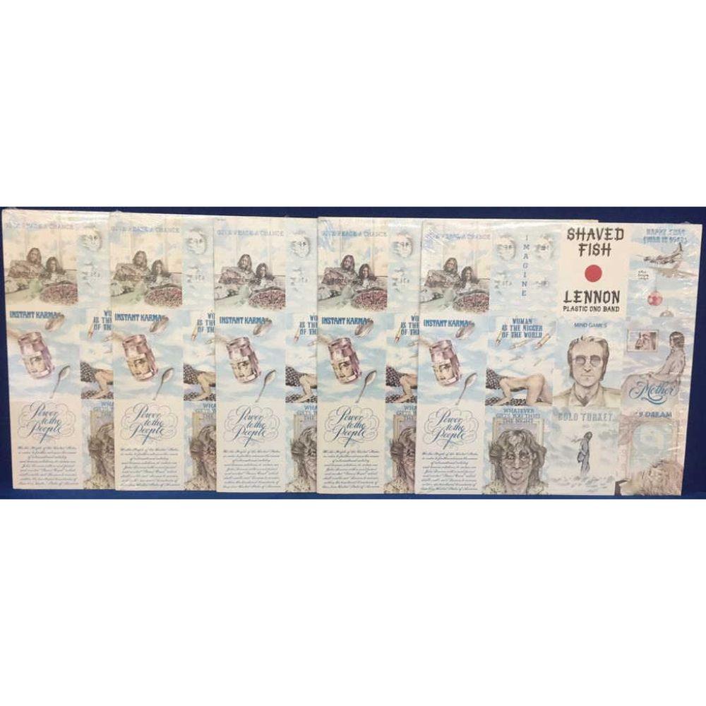 (5) High Grade - John Lennon "Shaved Fish" LP's -: - (2) Apple Records SW-3421 (Sealed), Capitol Records SW-3421 Purple Label w/Capitol & EMI Logos on Jacket (Vinyl Mint, Jacket Nr Mint), Apple/Capitol Records SW-3421 Purple Label w/Orig Shrink (Vinyl