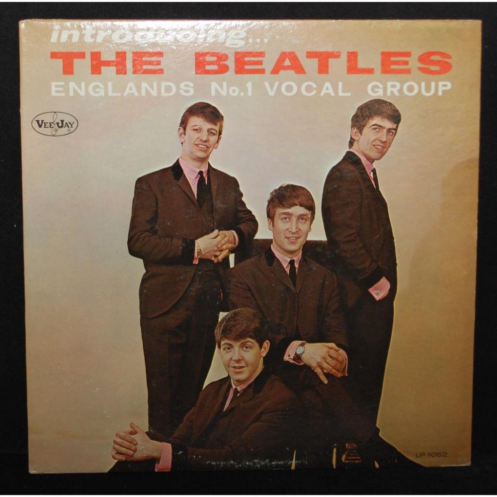 Jacket Variation - The Beatles: 1964 "Introducing the Beatles" LP - Vee-Jay Records Black Colorband VJ Braket Logo, LP-1062 "Please, Please, Me" version.(consignors opinion of condition: Record VG+, Jacket VG+) Rear cover print vari