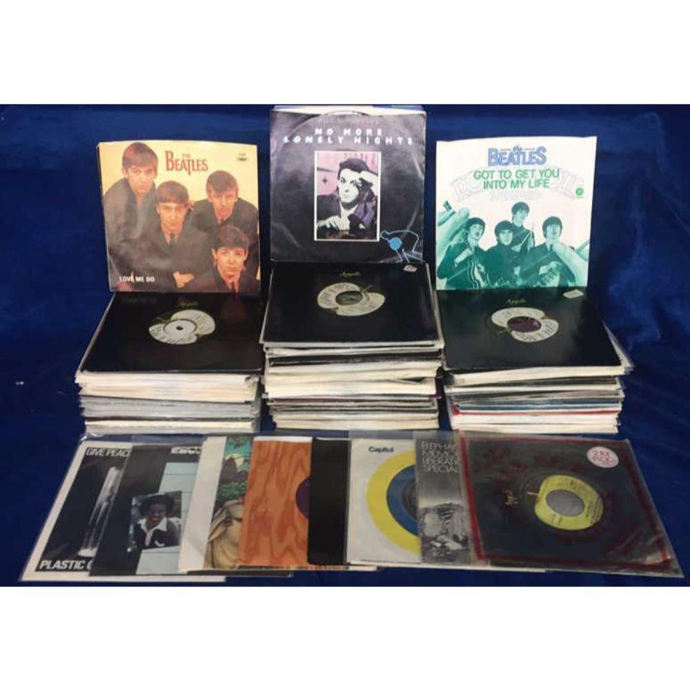 Lot (Approx 180) High Grade Beatles &: Beatles Family 45 RPM Records to include Picture Sleeves, Promos, Label Variations etc (VG+ to Mint)