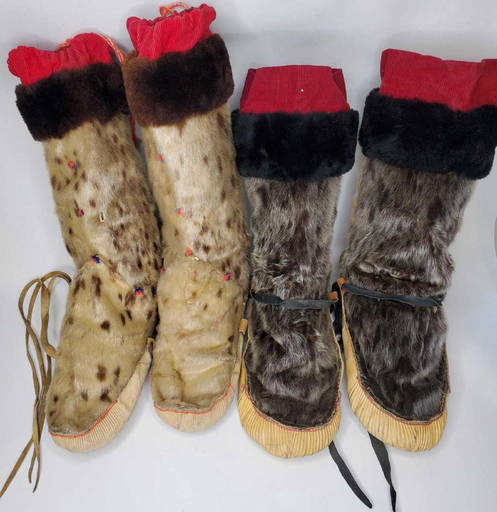 Two Pairs Of Vintage Eskimo Seal Fur Mukluks