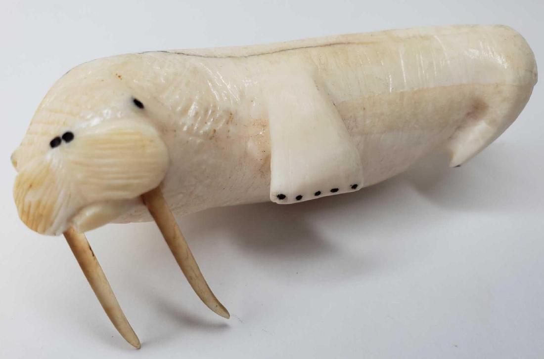 Finely carved Eskimo walrus with walrus whisker tusks (1 of 5)