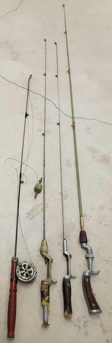 Antique fishing rods: Including Dicks first fishing pole to fat left. Longest 68".
