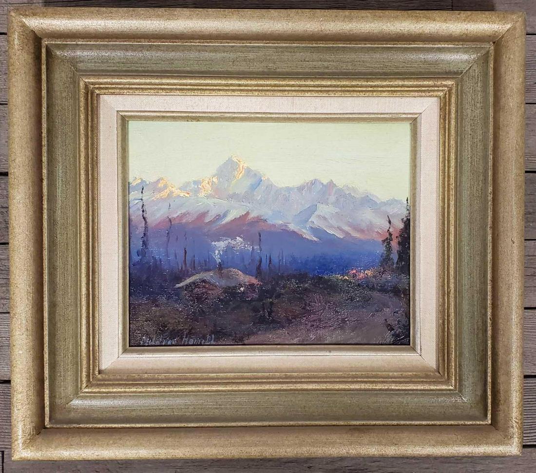 Mildred Hamill (1890-1970) Alaskan Landscape with Cabin (1 of 2)